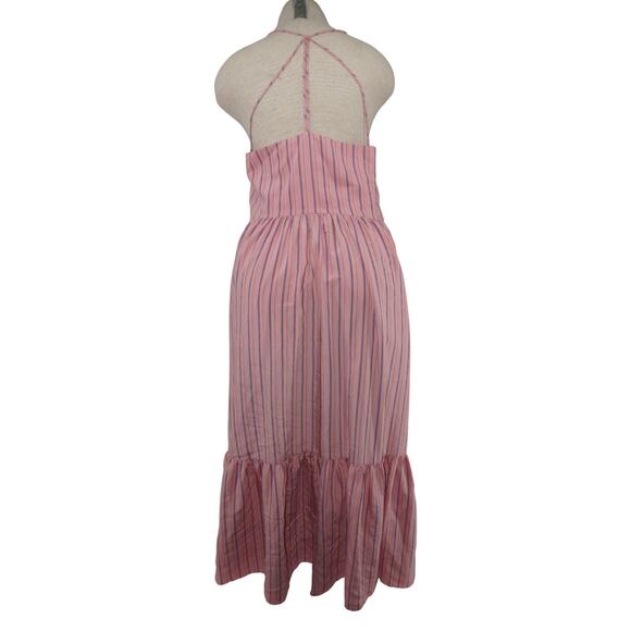 ZARA Pink Striped Ruffle Hem Midi Sundress Crisscross Back Size M - Picture 12 of 15